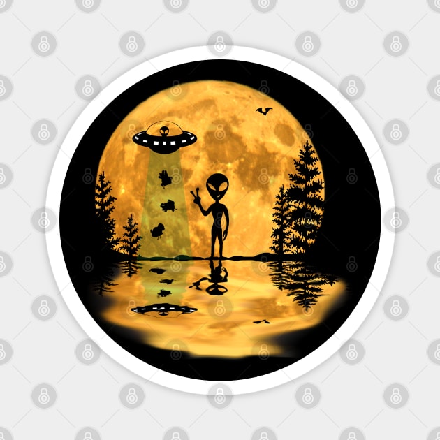 Funny Alien UFO Abduction Invasion Full Moon Magnet by BurunduXX-Factory